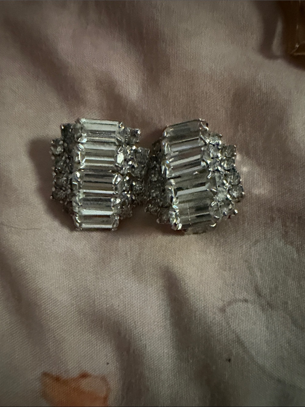 Crystal Baguette Cluster Clip Earrings - Silver Tone